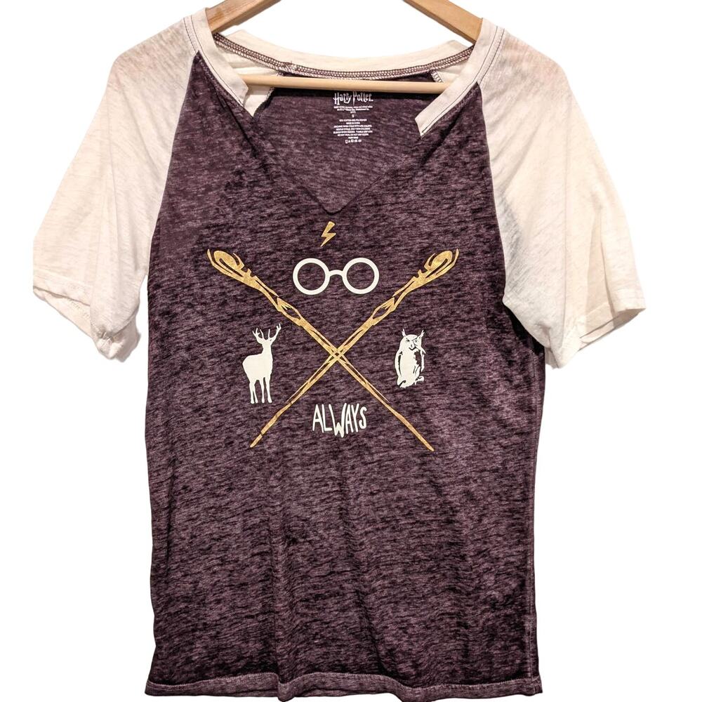 Harry Potter‎ Graphic Symbol Burnout Tee Purple White V-Neck
